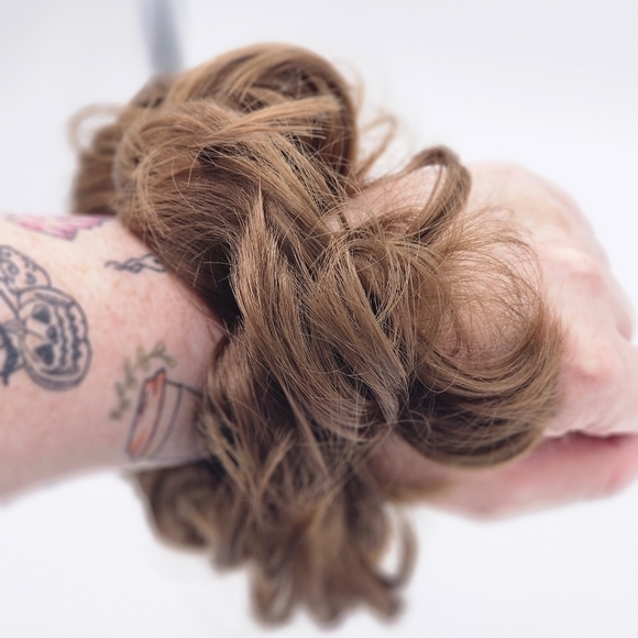 Medium Chestnut Brown Remy Human Hair Messy Bun - Picture 7 of 9